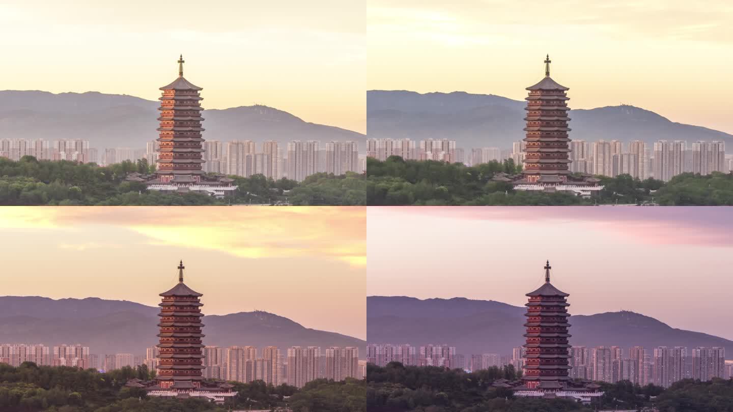 北京永定塔超级火烧云日转夜延时摄影4-2