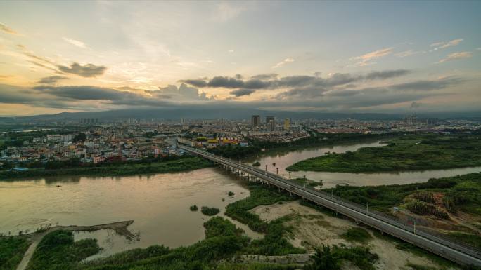 瑞丽城区全景日落延时