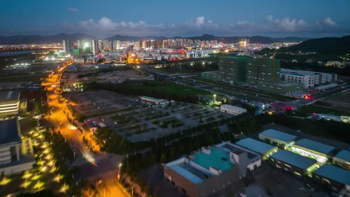 台州玉环新城中职业学校夜景航拍延时校园