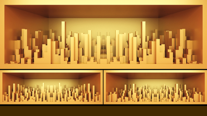 【裸眼3D】金黄极简建筑方条墙体展示空间