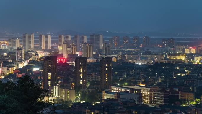 台州玉环市楚门镇日转夜景航拍延时高楼医院