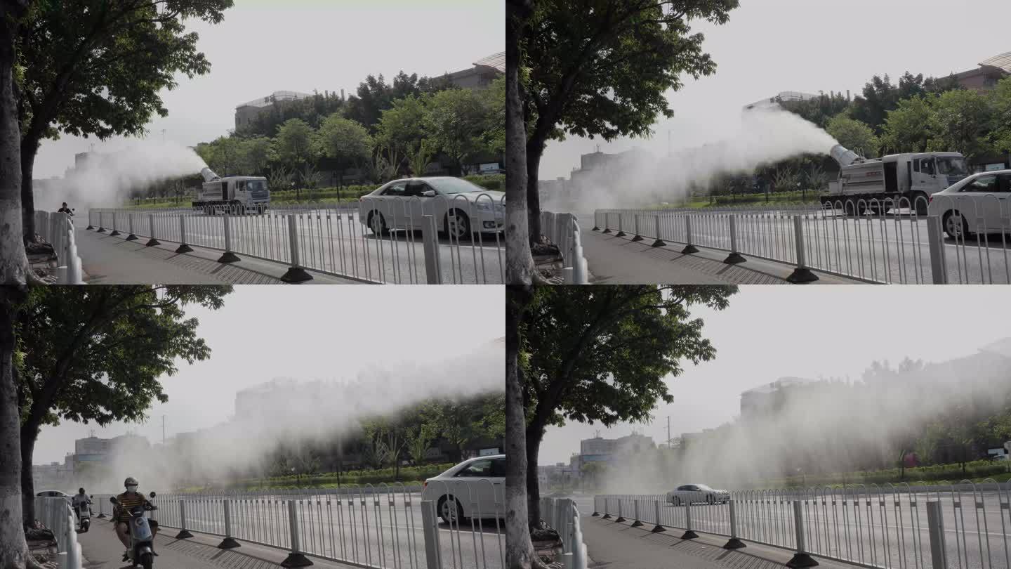 8K实拍广州城市雾炮车给城市喷雾降温除尘