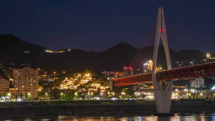 龙门浩街和东水门大桥的日转夜延时