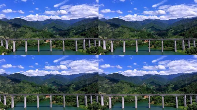航拍广西桂林高铁线路空镜头 大好河山