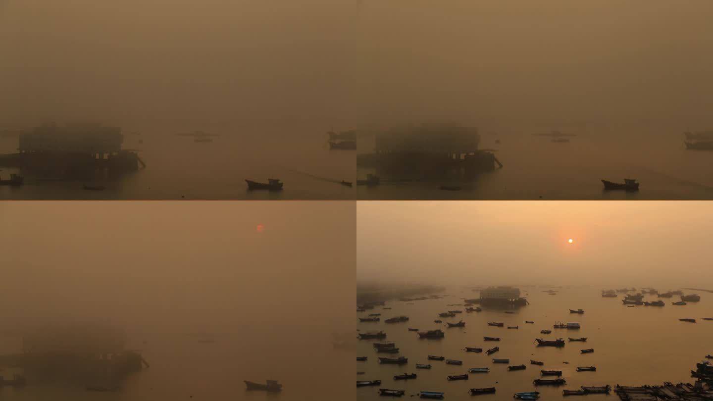 C福建晋江围头村渔船海上薄雾4k延时