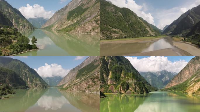 航拍四川九寨沟水面倒映美景