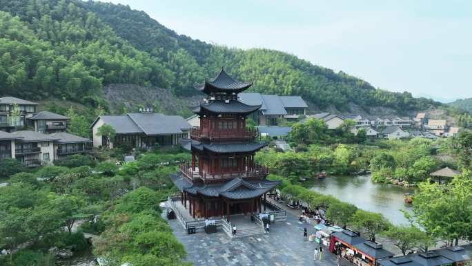 江西上饶葛仙村阁楼航拍山区旅游景点风光