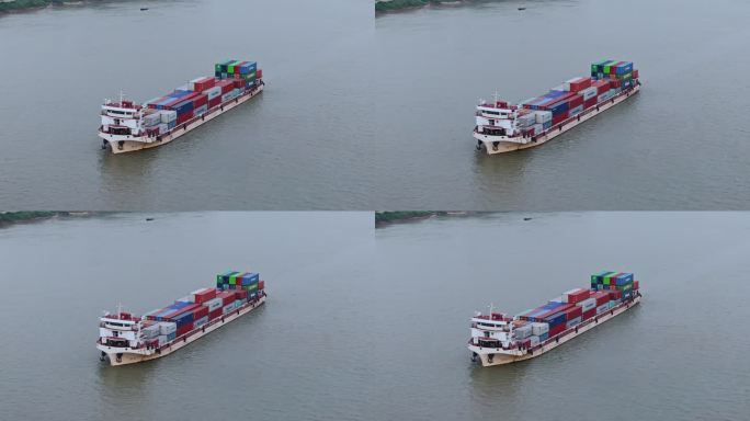 航拍长江货物集装箱货轮