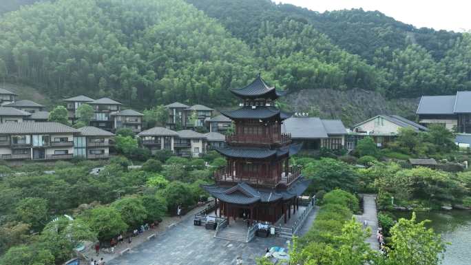 江西上饶葛仙村阁楼航拍山区旅游景点风光