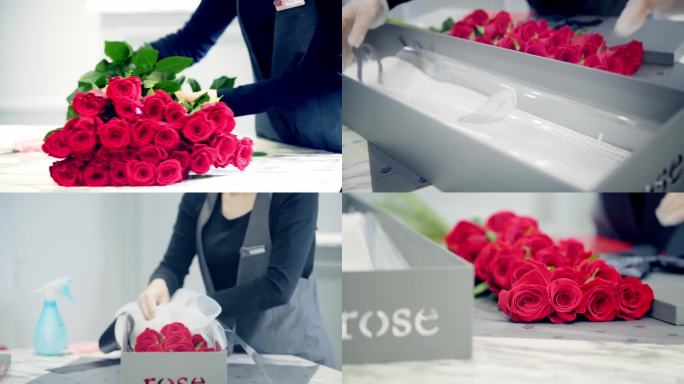 玫瑰花打包整理和打包玫瑰花礼物