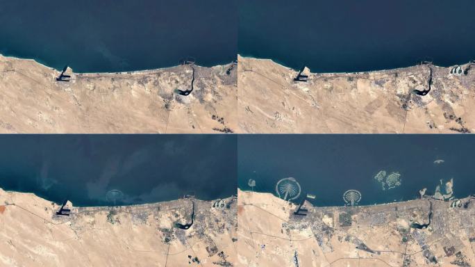 太空卫星图俯瞰阿联酋迪拜棕榈岛历史变化