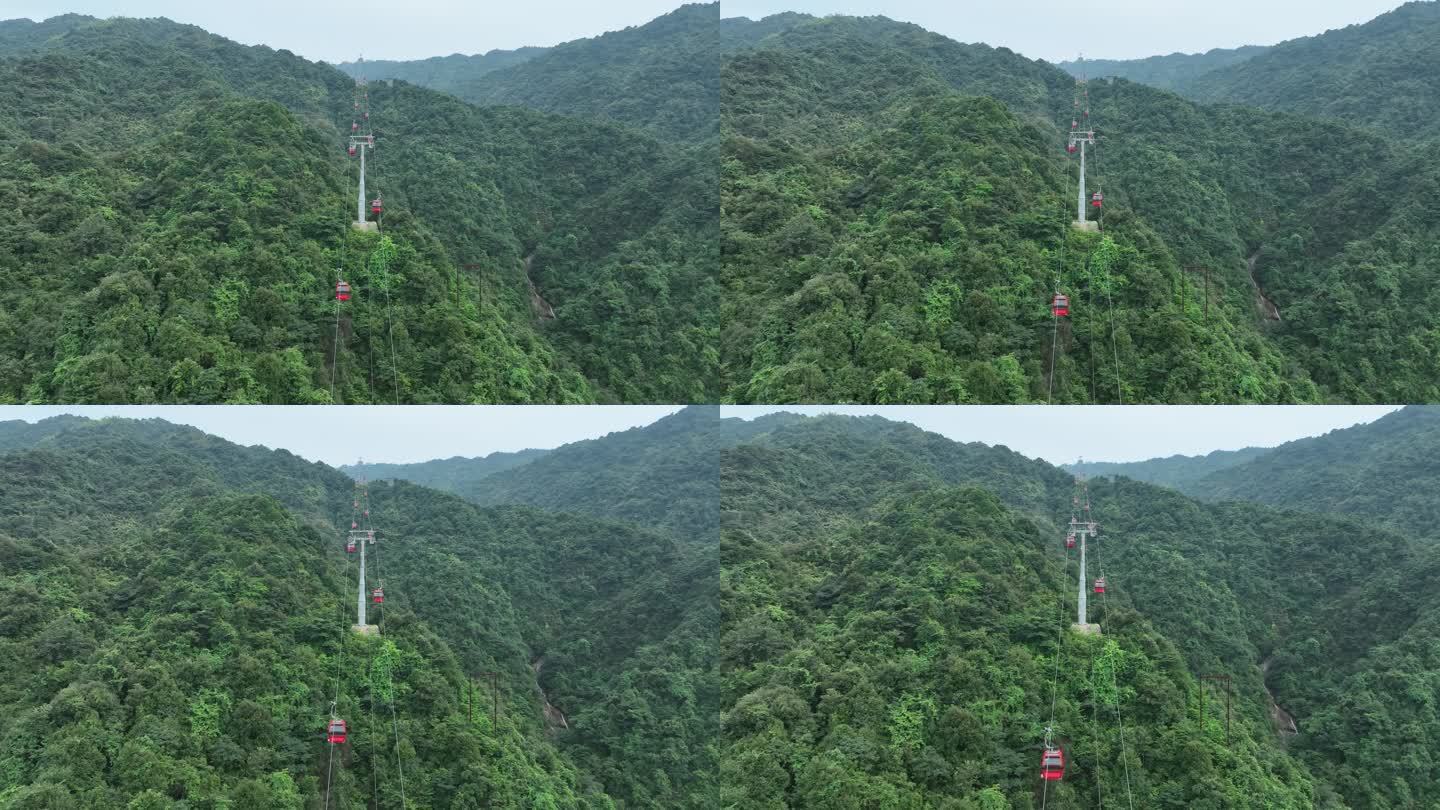 森林索道航拍缆车树林俯拍山林登山索道缆车