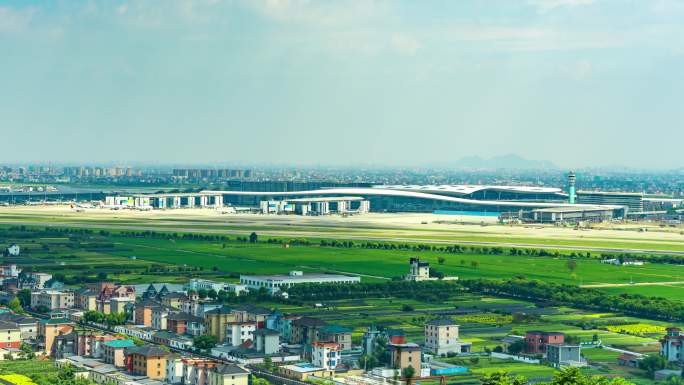 杭州萧山机场航空港全景移动延时摄影