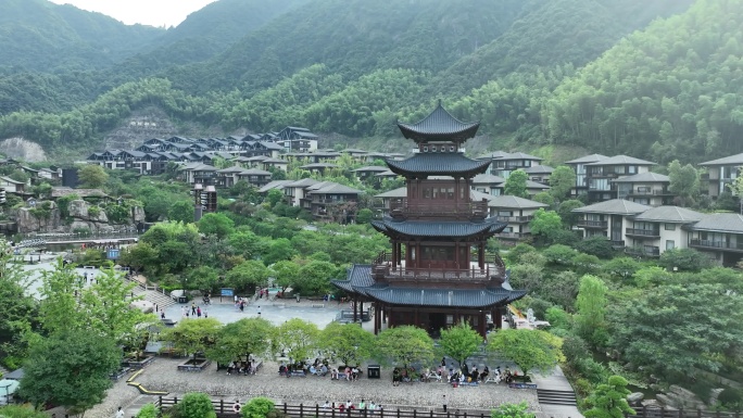 江西上饶葛仙村阁楼航拍山区旅游景点风光