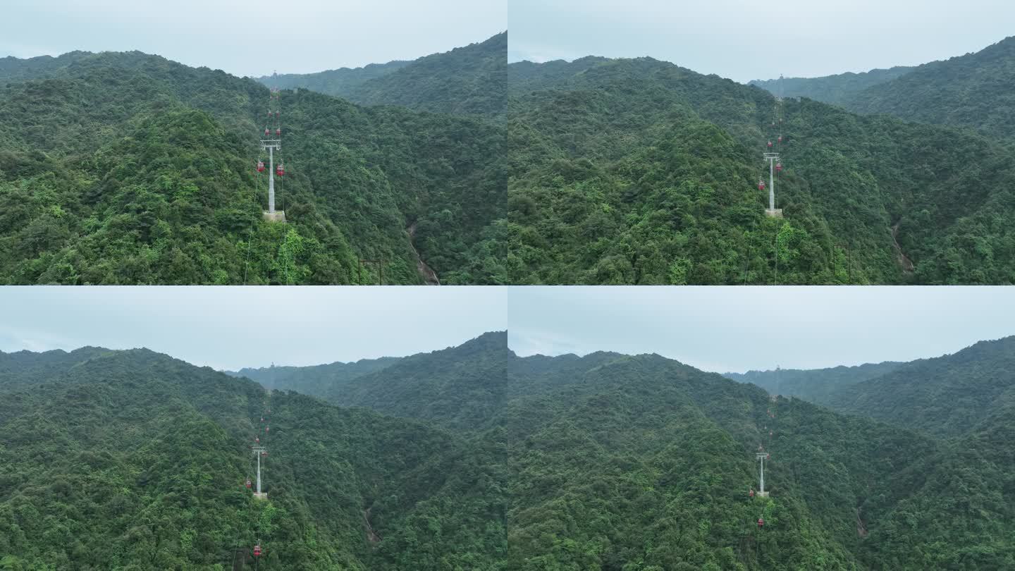 森林索道航拍缆车树林俯拍山林登山索道缆车