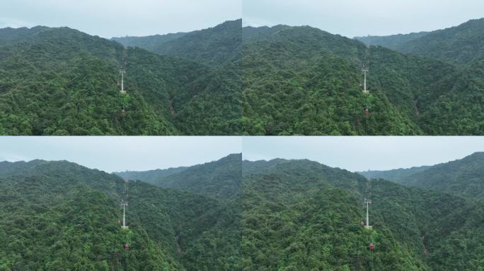 森林索道航拍缆车树林俯拍山林登山索道缆车