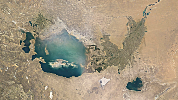 太空卫星图俯瞰咸海干涸南咸海北咸海