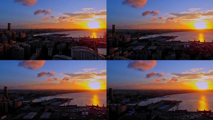 海南海口国贸夜景国庆节夕阳晚霞风光