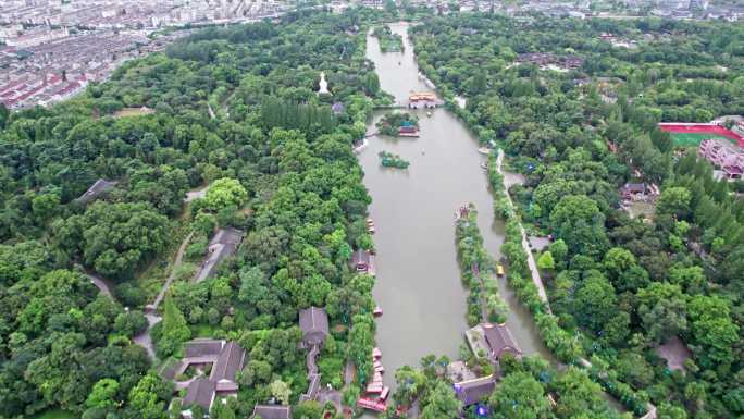 中国扬州瘦西湖景区航拍