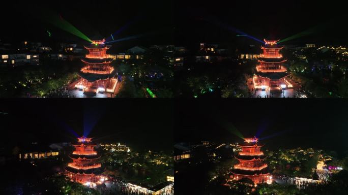 江西上饶葛仙村夜景航拍山区旅游景点风光