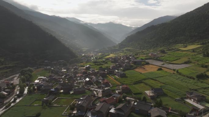 航拍四川九寨沟乡村风光