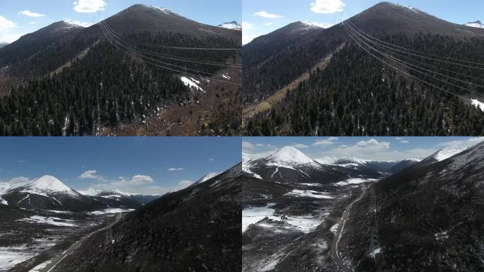 雪地高原电网电塔航拍大景2