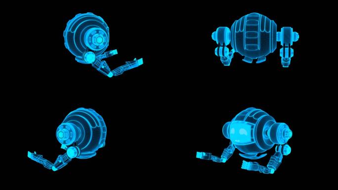 蓝色线框全息机器人素材带通道