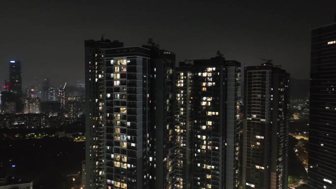 万家灯火楼房亮灯温暖的家居民住宅小区夜景