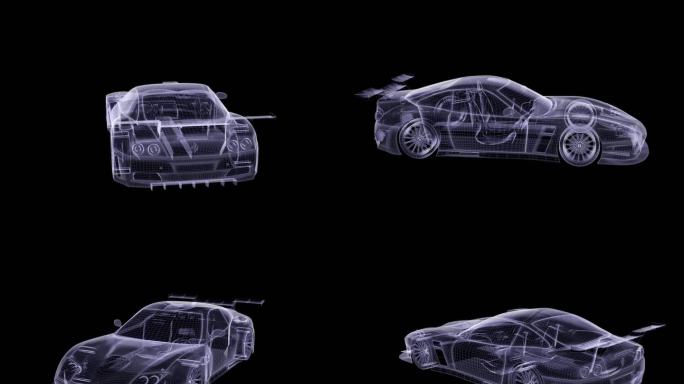 3D全息法拉利蓝色科技旋转汽车视频素材