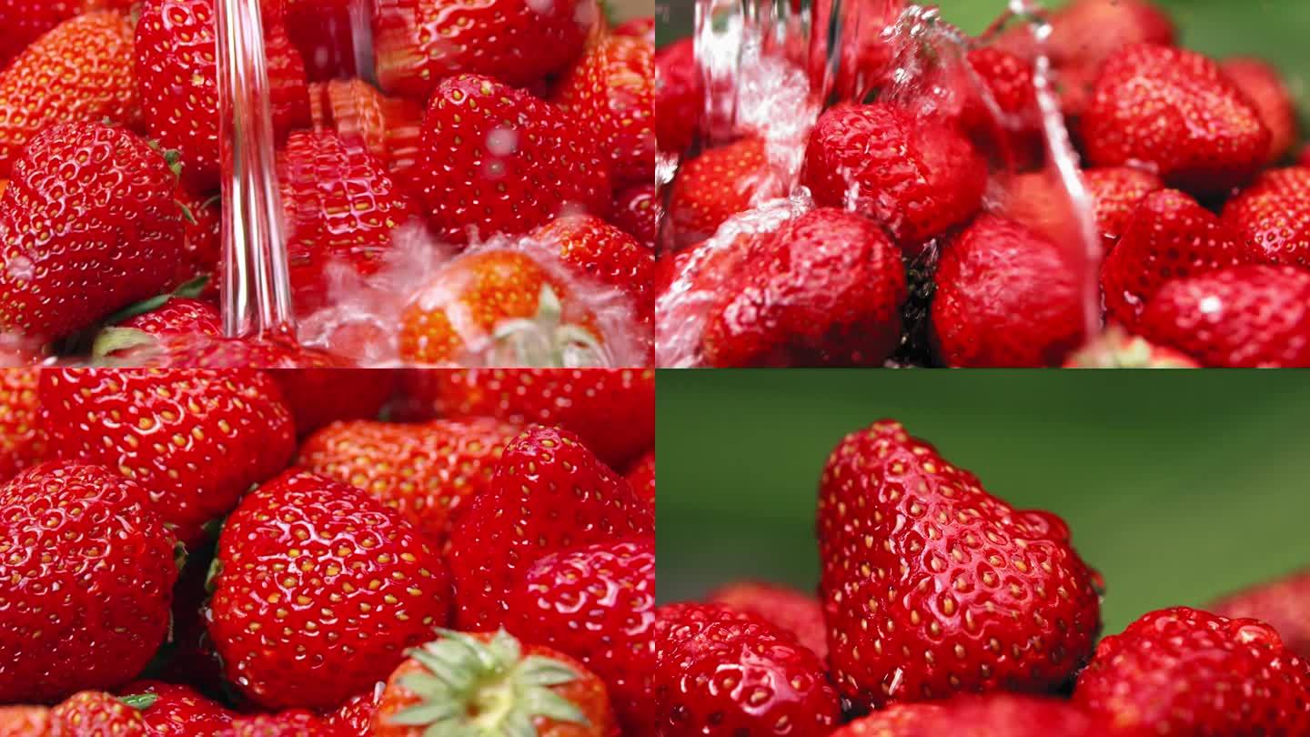 草莓 草莓微景观 泼水高速拍摄