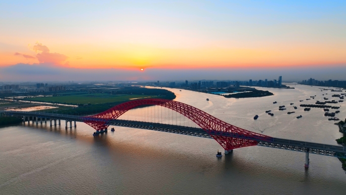 南沙明珠湾大桥航拍日落