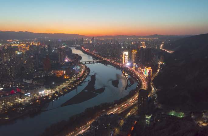 甘肃兰州黄河两岸夜景延时