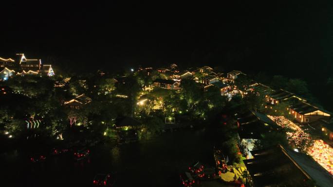 江西上饶葛仙村夜景航拍山区旅游景点风光