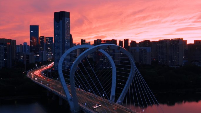 沈阳三好桥城市夕阳落日晚霞航拍