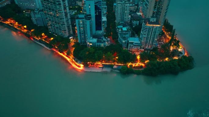 航拍乐山市大渡河岷江交汇处夜景