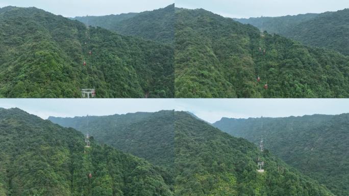 森林索道航拍缆车树林俯拍山林登山索道缆车