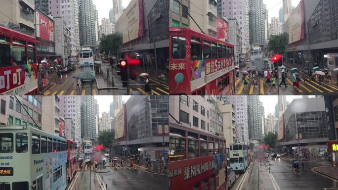 香港叮当车 擦肩而过 红绿灯 人来人往