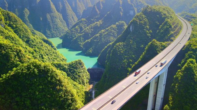 乡村振兴祖国河山高速路桥电影运镜穿越云层