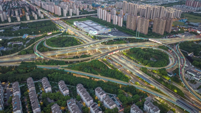 苏州城市交通夜景车流航拍延时