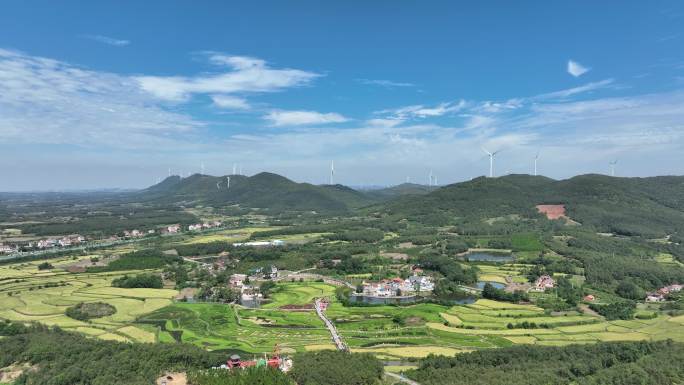 航拍襄阳宜城杨棚山区平原彩色稻田自然风光