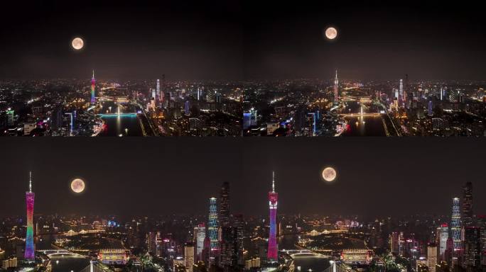 广州城市月亮升起中秋月圆