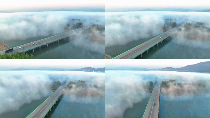 云雾中的辉山大桥沂南县汶河湿地公园风光