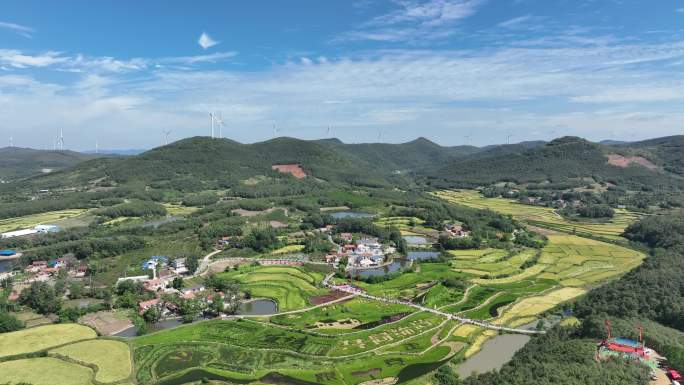 航拍襄阳宜城杨棚山区平原彩色稻田自然风光