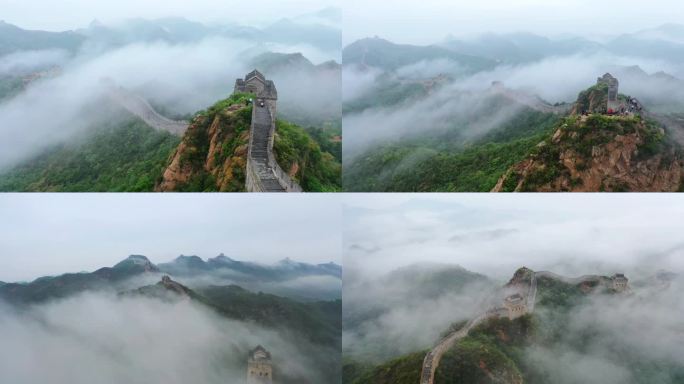 4K航拍金山岭长城雨后自然风景