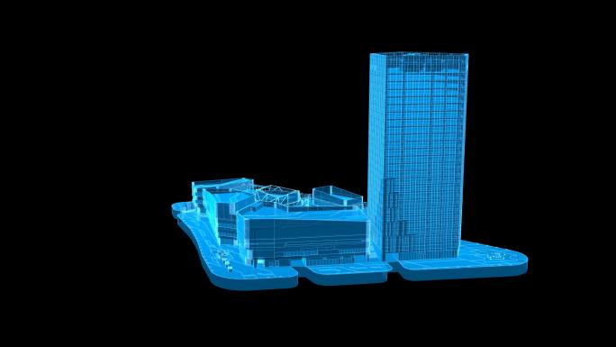 蓝色线框全息综合体建筑素材带通道
