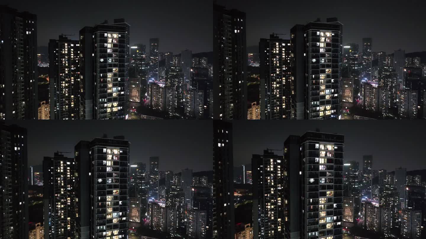 万家灯火楼房亮灯温暖的家居民住宅小区夜景