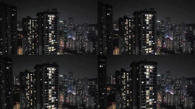 万家灯火楼房亮灯温暖的家居民住宅小区夜景