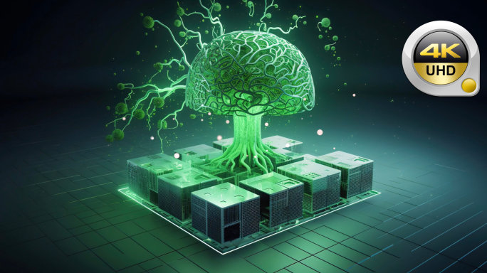 原创4K绿色科技人工智能智慧大脑脑神经