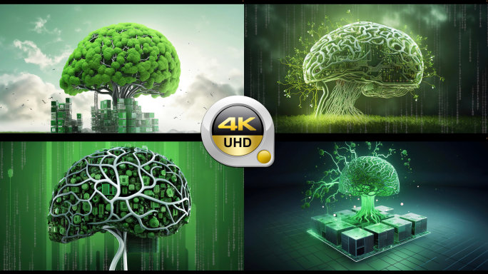 原创4K绿色科技人工智能智慧大脑脑神经