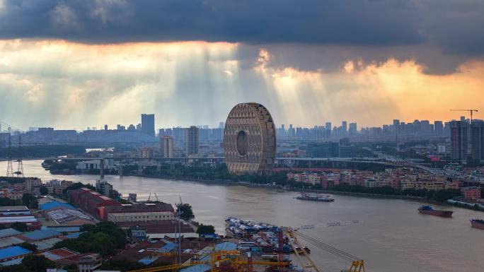 【商用4K】航拍番禺广州圆地标丁达尔